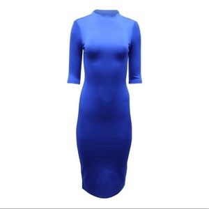 Alice and Olivia Delora Fitted Mock Neck In Blue Viscose Cocktail Dress